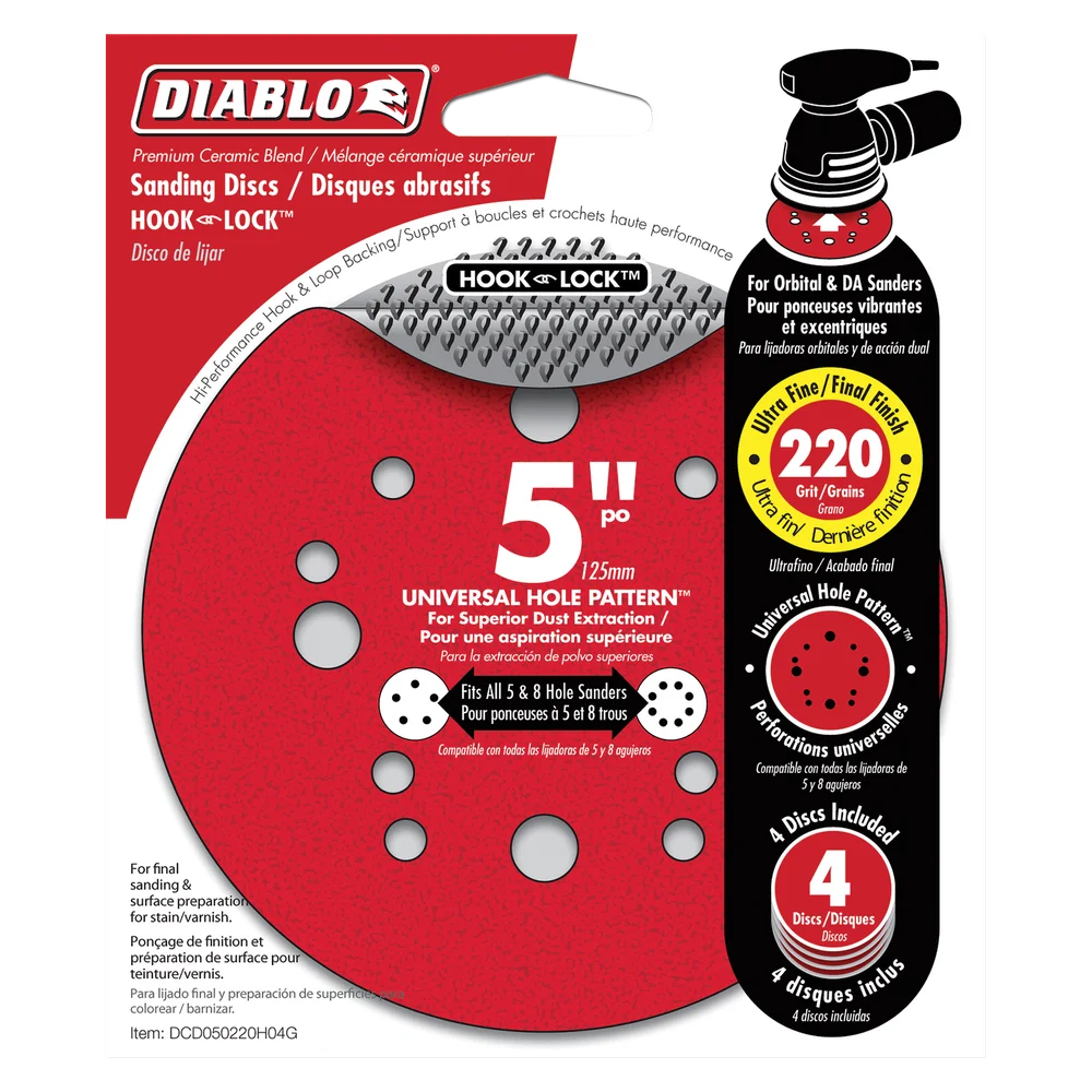 Diablo 5 in. 220 Grit ROS Hook & Lock™ Discs 4PK Diablo 5 in. 220 Grit ROS Hook & Lock™ Discs 4PK